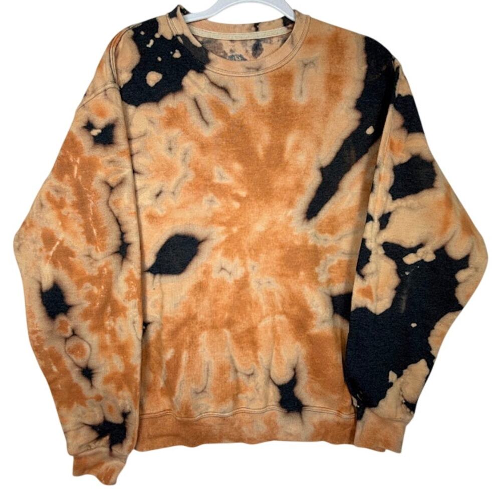 Fruit of the Loom Bleach Black Orange Tie Dye Crewneck Sweatshirt M Y2K‎ Vintage